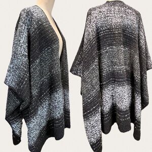 Woolrich duster wrap cape cozy fuzzy sweater neutral stripe boho earthy‎ artsy